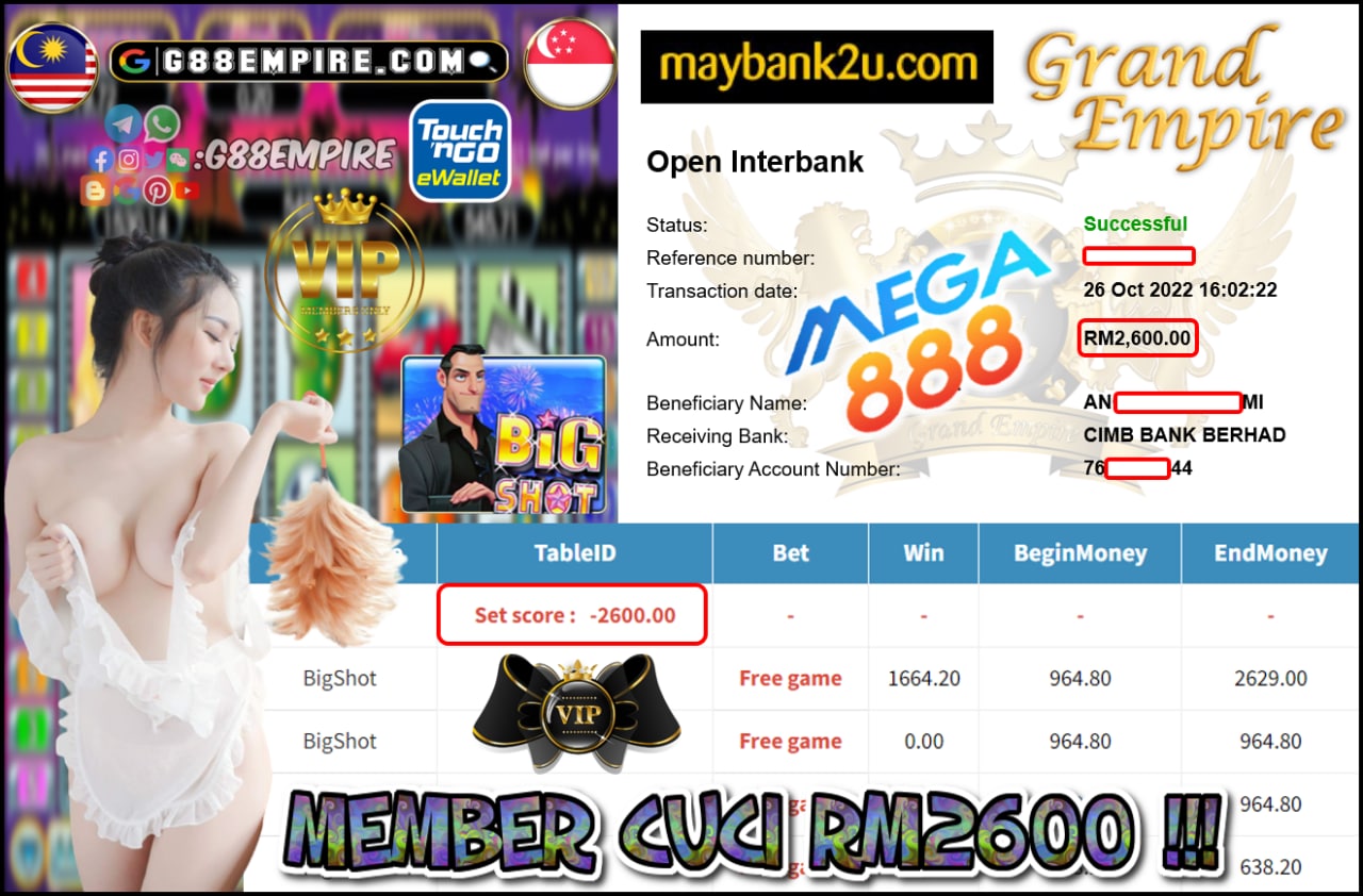 MEGA888 - BIGSHOT CUCI RM2,600