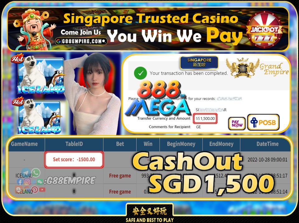 MEGA888 ~ ICELAND CASHOUT SGD1500 !!!