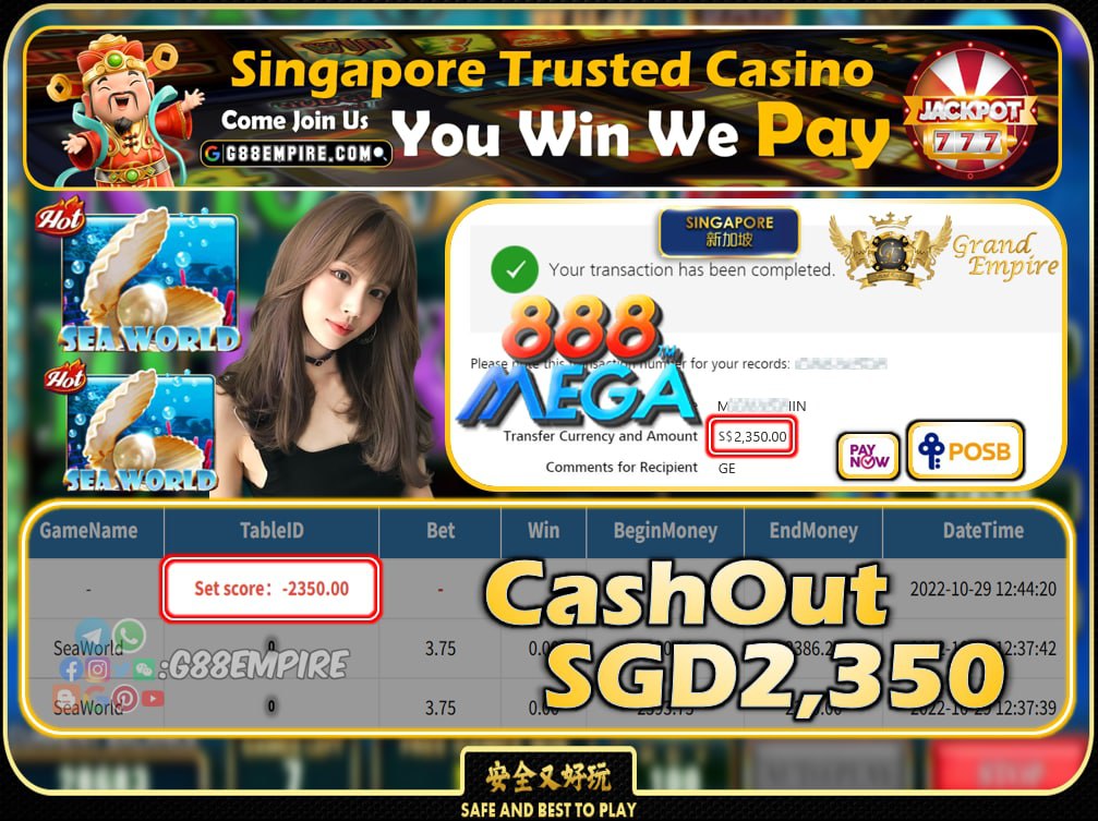 MEGA888 ~ SEAWORLD CASHOUT SGD2350 !!!