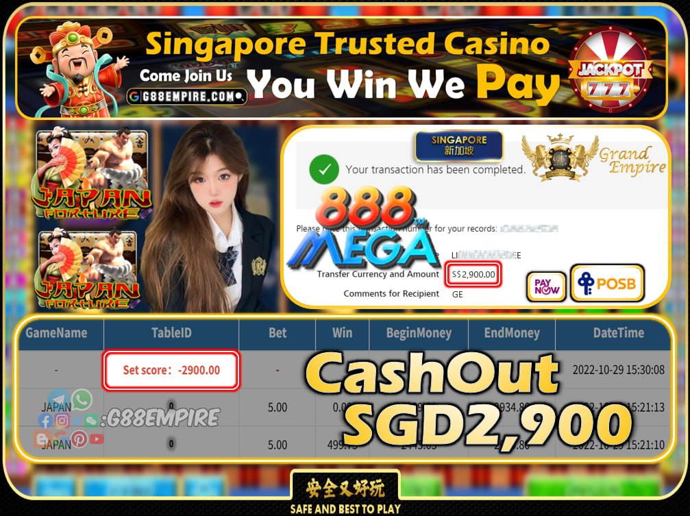 MEGA888 ~ JAPAN CASHOUT SGD2900 !!!