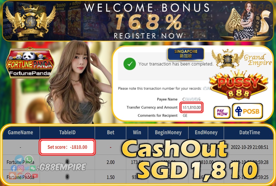 PUSSY888 ~ FORTUNE PANDA CASHOUT SGD1810!!!