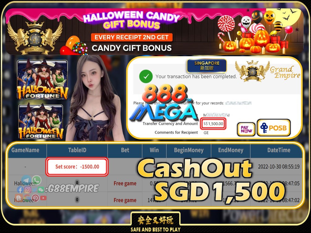 MEGA888 ~ HALLOWEEN CASHOUT SGD1500 !!!