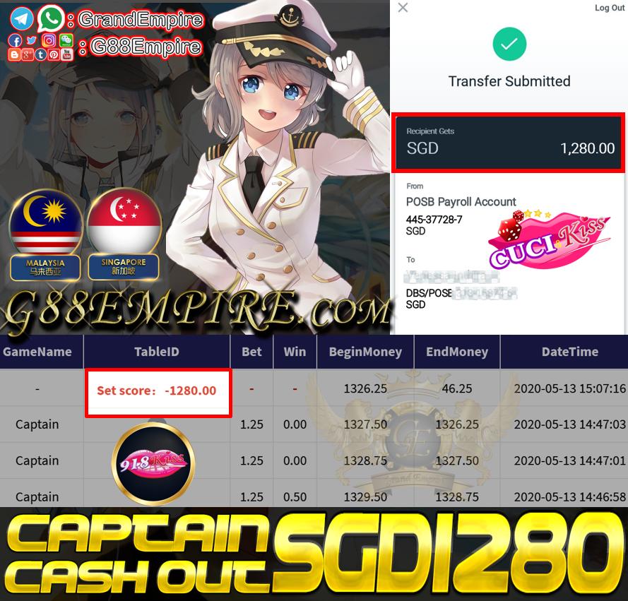 CAPTAIN CASH OUT SGD1280!!!