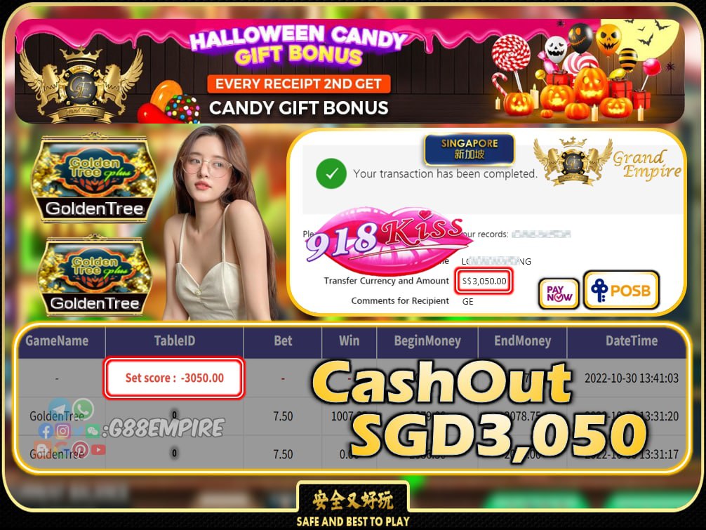 918KISS ~ GOLDENTREE CASHOUT SGD3050 !!!