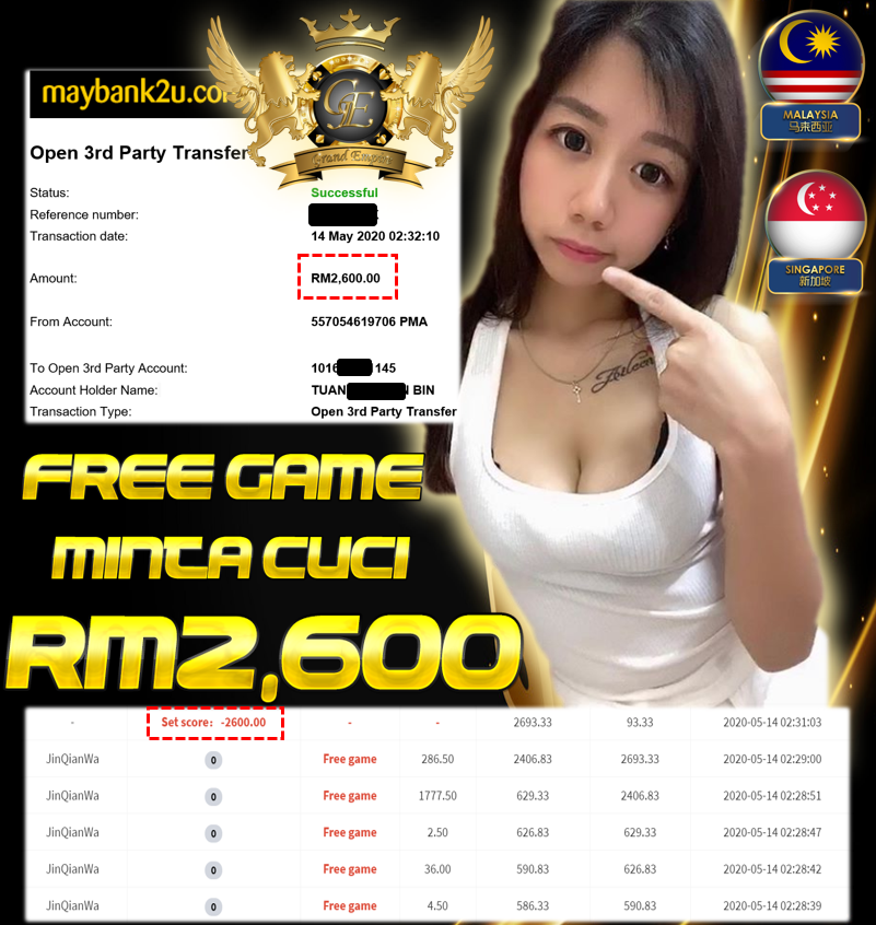 MEMBER MAIN JINQIANWAN DAPAT FREE GAME MINTA CUCI RM2,600!!!