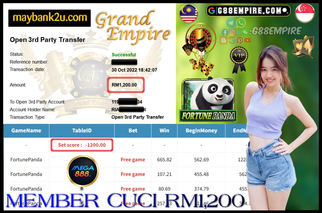 MEGA888 FORTUNEPANDA CUCI RM1,200