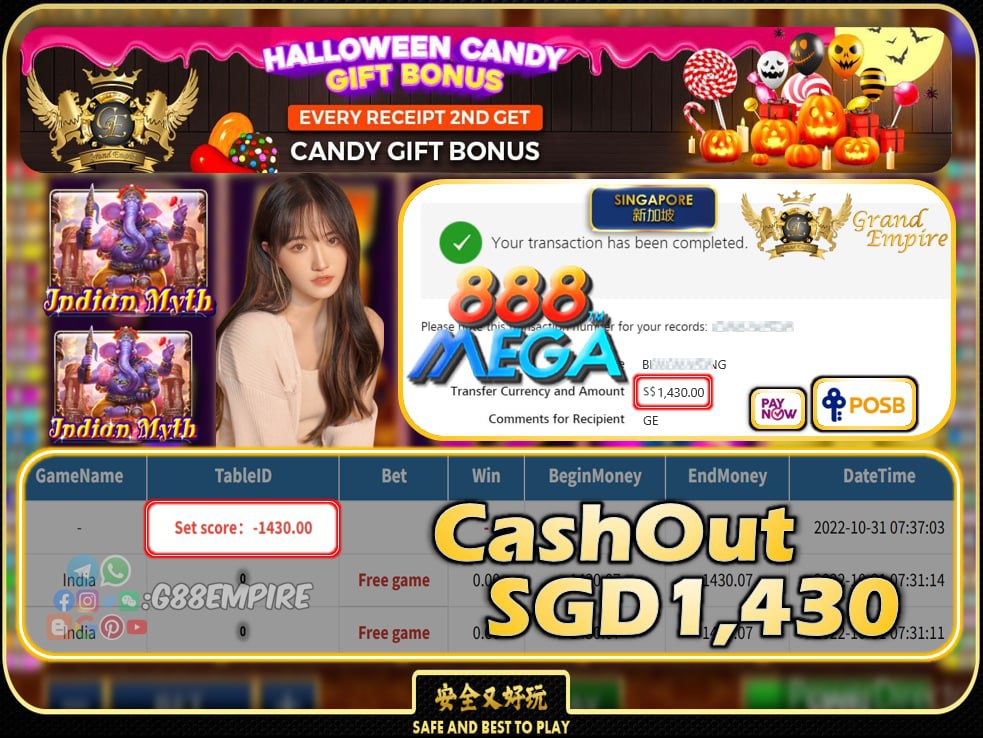 MEGA888 ~ INDIA CASHOUT SGD1430 !!!