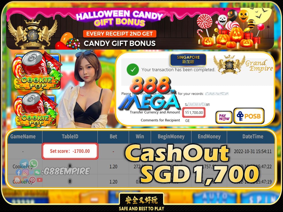 MEGA888 ~ COOKIEPOP CASHOUT SGD1700 !!!