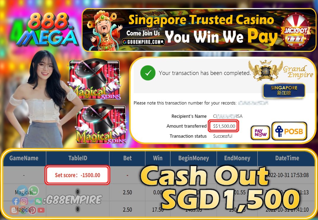 MEGA888 ~ MAGICAL CASHOUT SGD1500!!