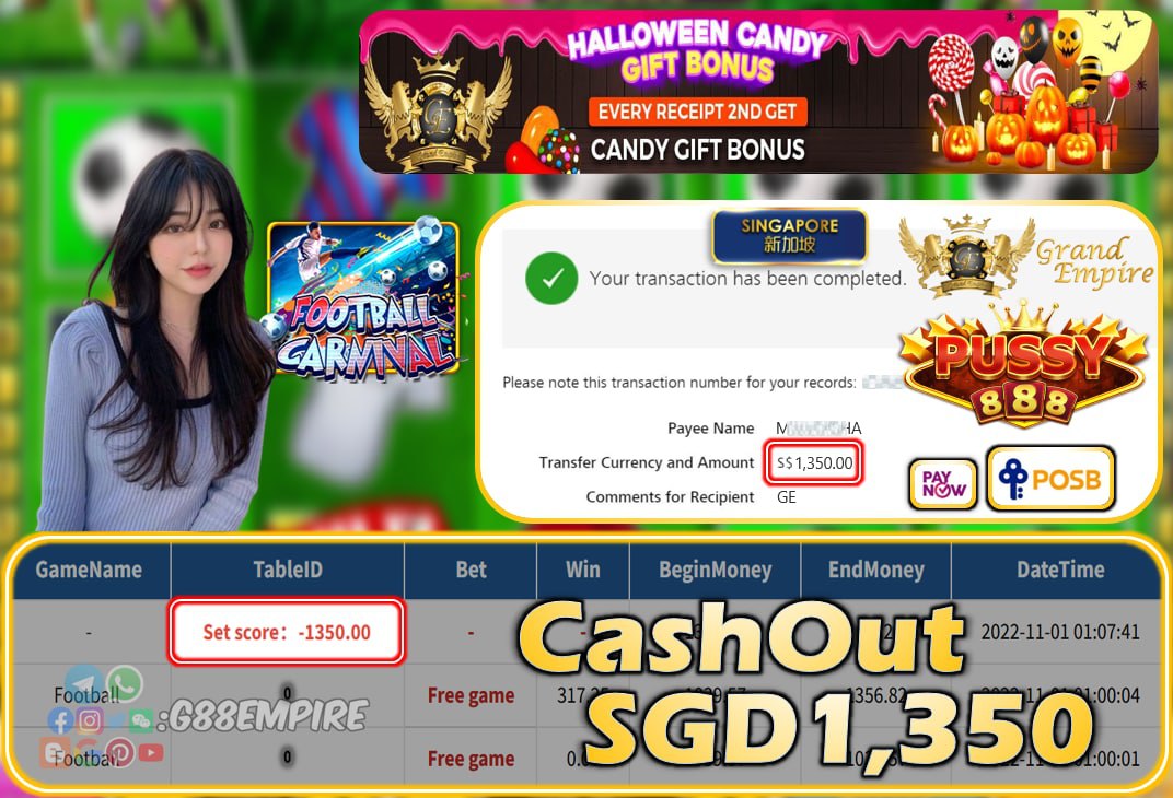 PUSSY888 ~ FOOTBALL CASHOUT SGD1350!!!