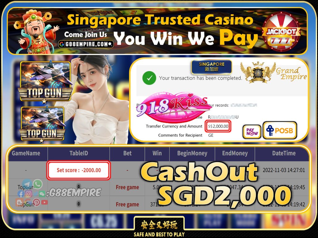 918KISS ~ TOPGUN CASHOUT SGD2000 !!!