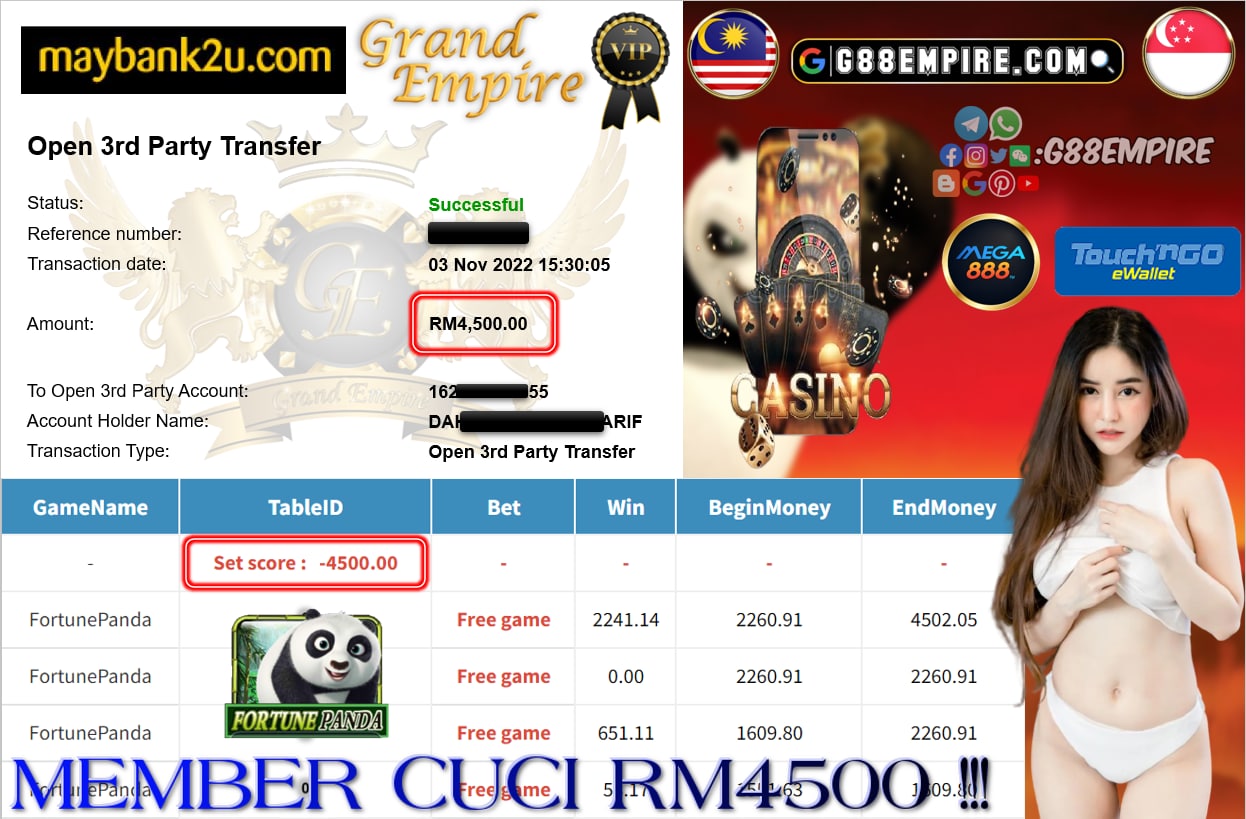 MEGA888 - FORTUNEPANDA CUCI RM4500 !!!