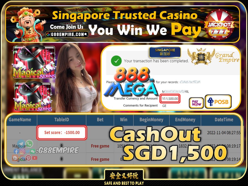 MEGA888 ~ MAGICIAN CASHOUT SGD1500 !!!