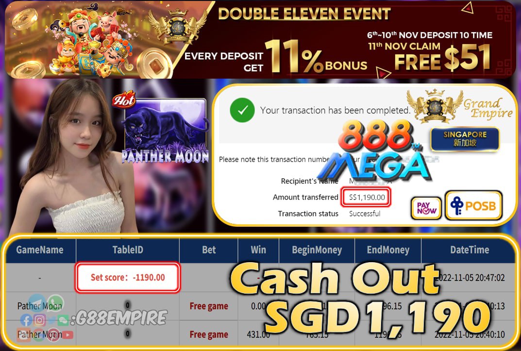 MEGA888 ~ PATHERMOON CASHOUT SGD1190!!!