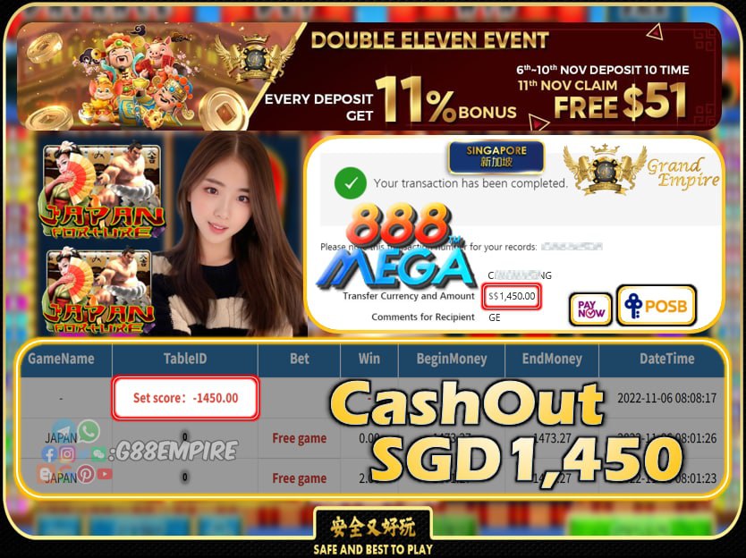 MEGA888 ~ JAPAN CASHOUT SGD1450 !!!