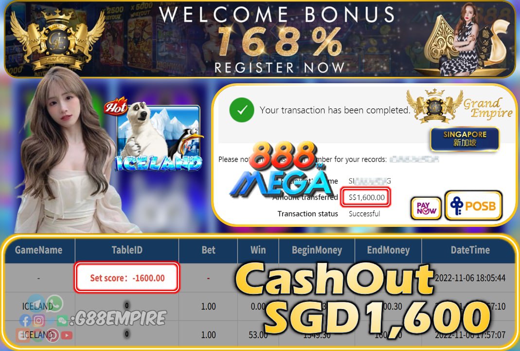 MEGA888 ~ ICELAND CASHOUT SGD1600!!!