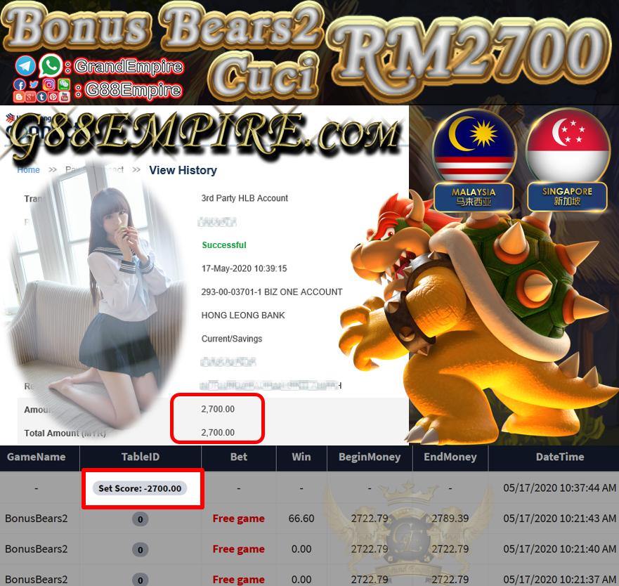 BONUS BEARS KENA FREE GAME CUCI RM2,700!!!