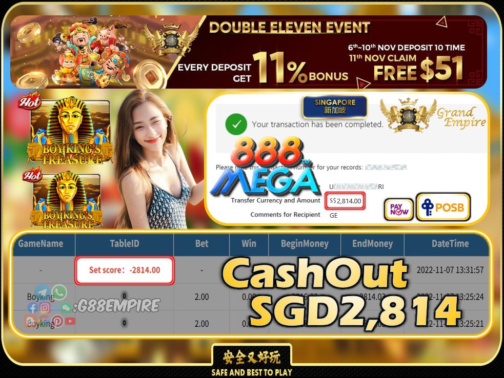 MEGA888 ~ BOYKING CASHOUT SGD2814 !!!