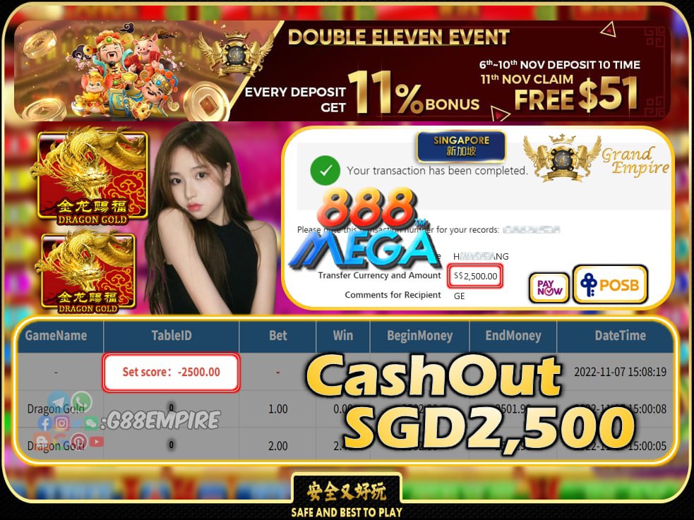 MEGA888 ~ DRAGON GOLD CASHOUT SGD2500 !!!