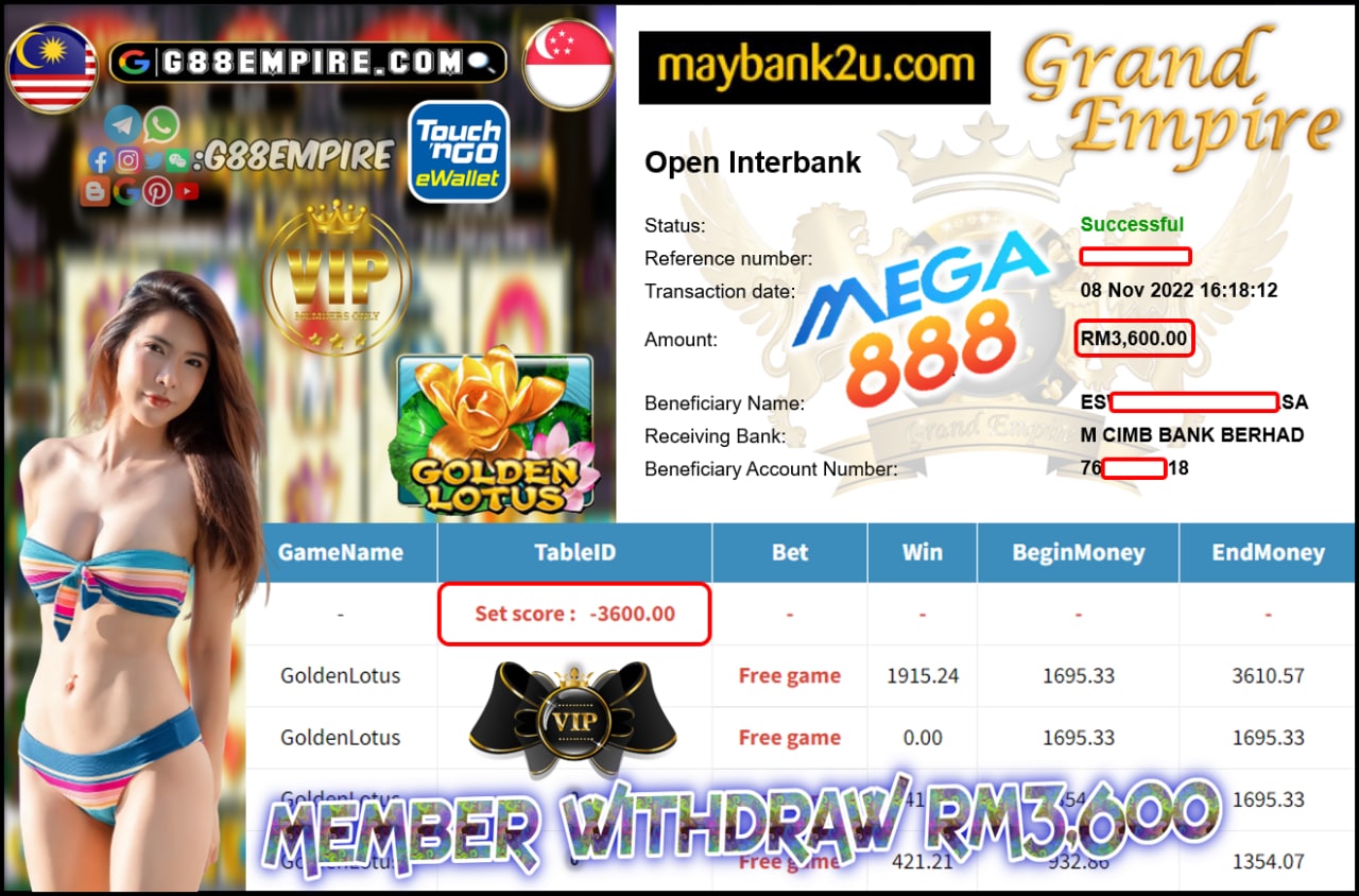 MEGA888 - GOLDENLOTUS CUCI RM3,600