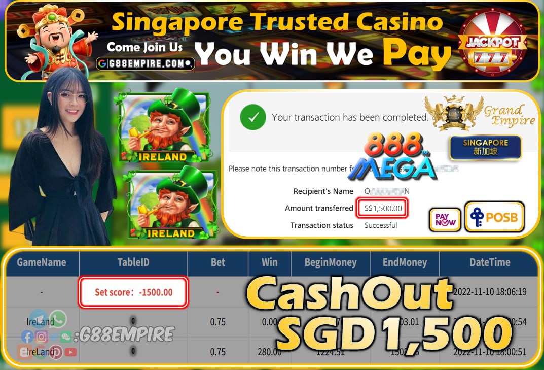 MEGA888 ~ IRELAND CASHOUT SGD1500!!!