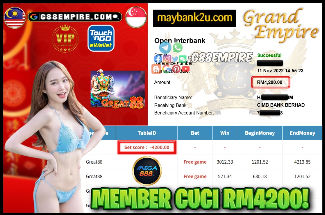 MEGA888 GREAT88 CUCI RM4200!