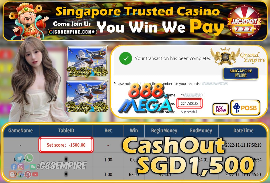 MEGA888 ~ TALLY HO CASHOUT SGD1500!!!