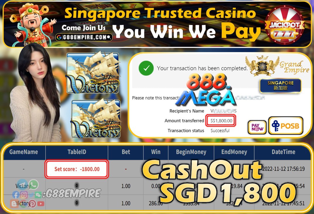 MEGA888 ~ VICTORY CASHOUT SGD1800!!!