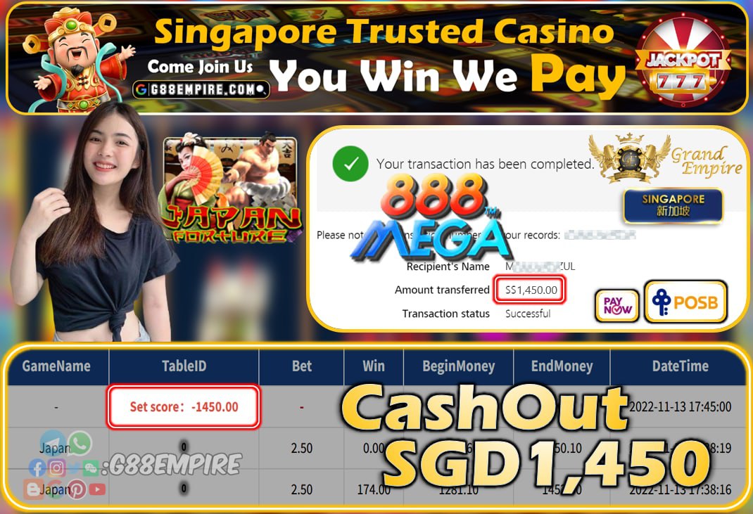 MEGA888 ~ JAPAN CASHOUT SGD1450!!!