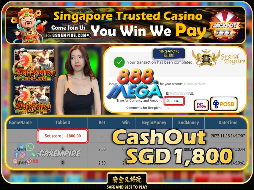 MEGA888 ~ JAPAN CASHOUT SGD1800 !!!