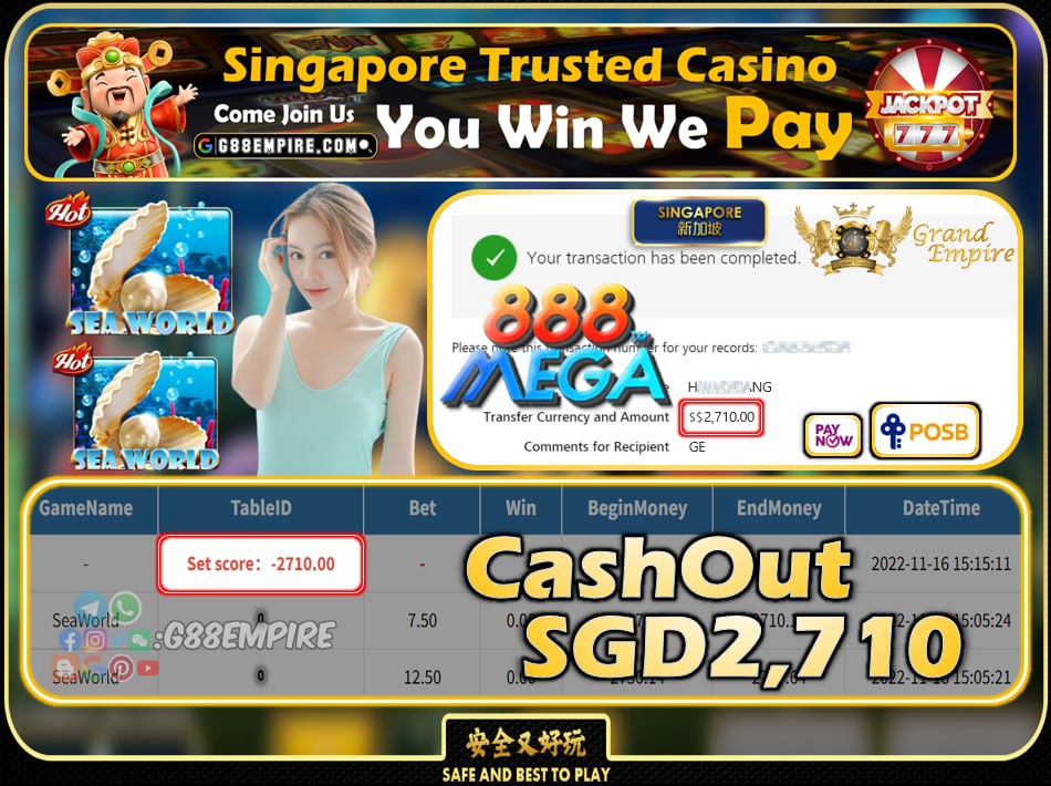 MEGA888 ~ SEAWORLD CASHOUT SGD2710 !!!