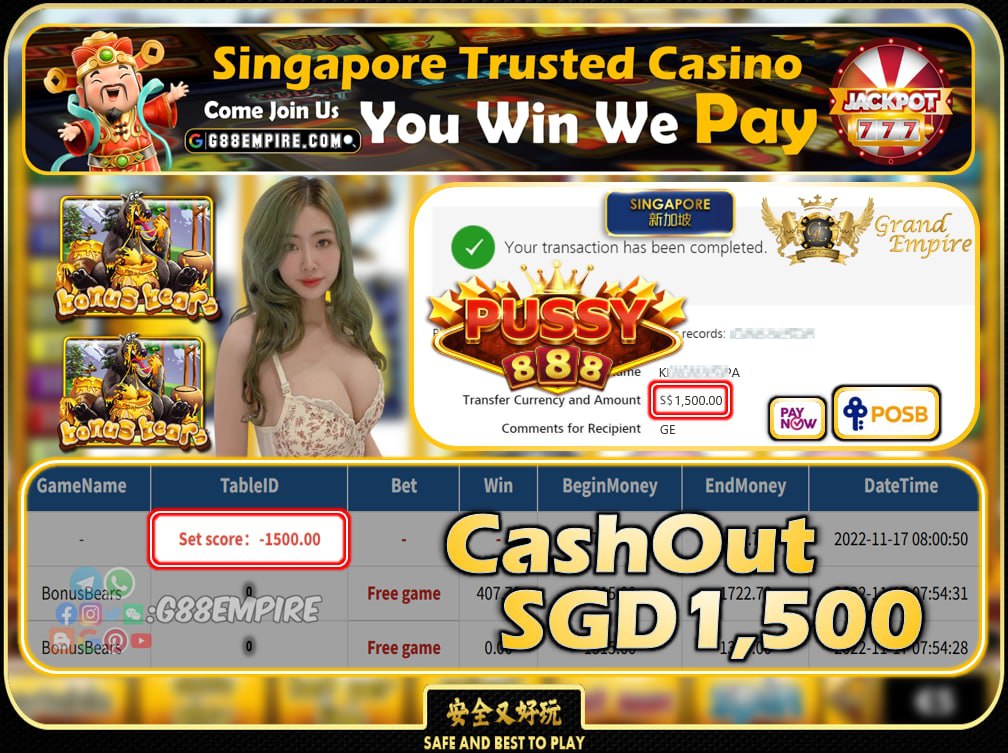 PUSSY888 ~ BONUSBEARS CASHOUT SGD1500 !!!