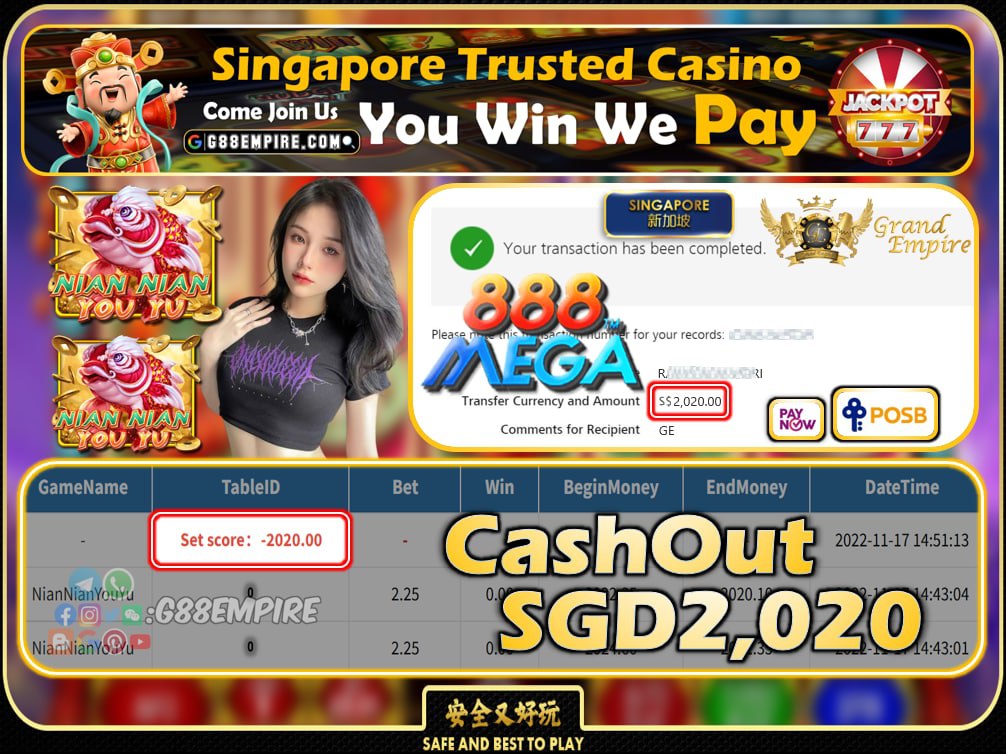 MEGA888 ~ NIANNIANYOUYU CASHOUT SGD2020 !!!