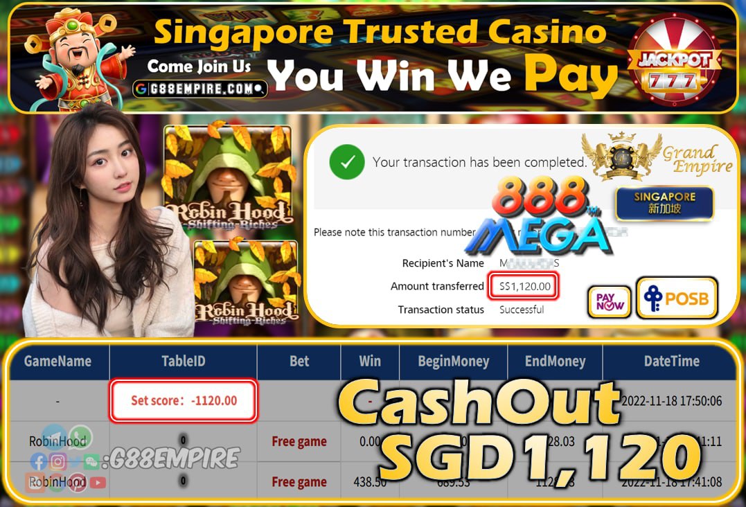 MEGA888 ~ ROBINHOOD CASHOUT SGD1120!!!