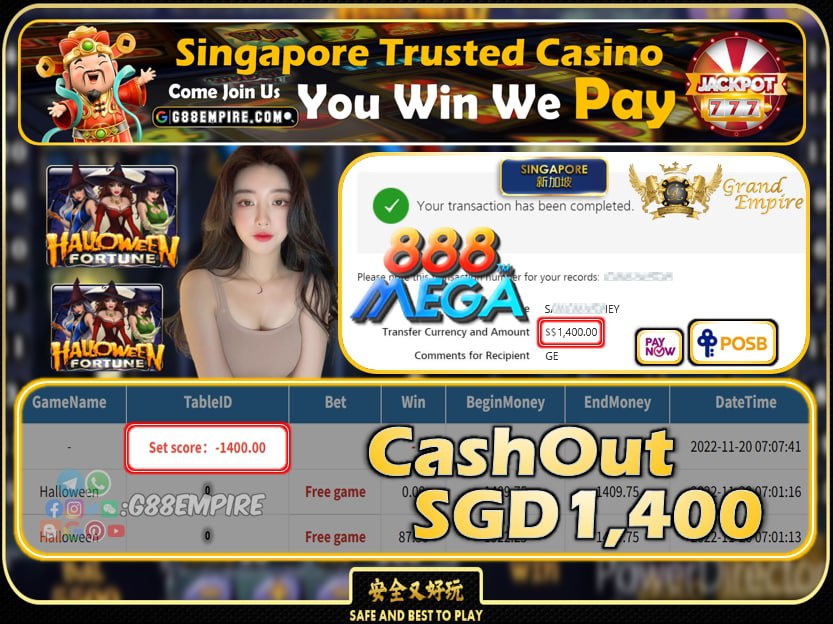 MEGA888 ~ HALLOWEEN CASHOUT SGD1400 !!!