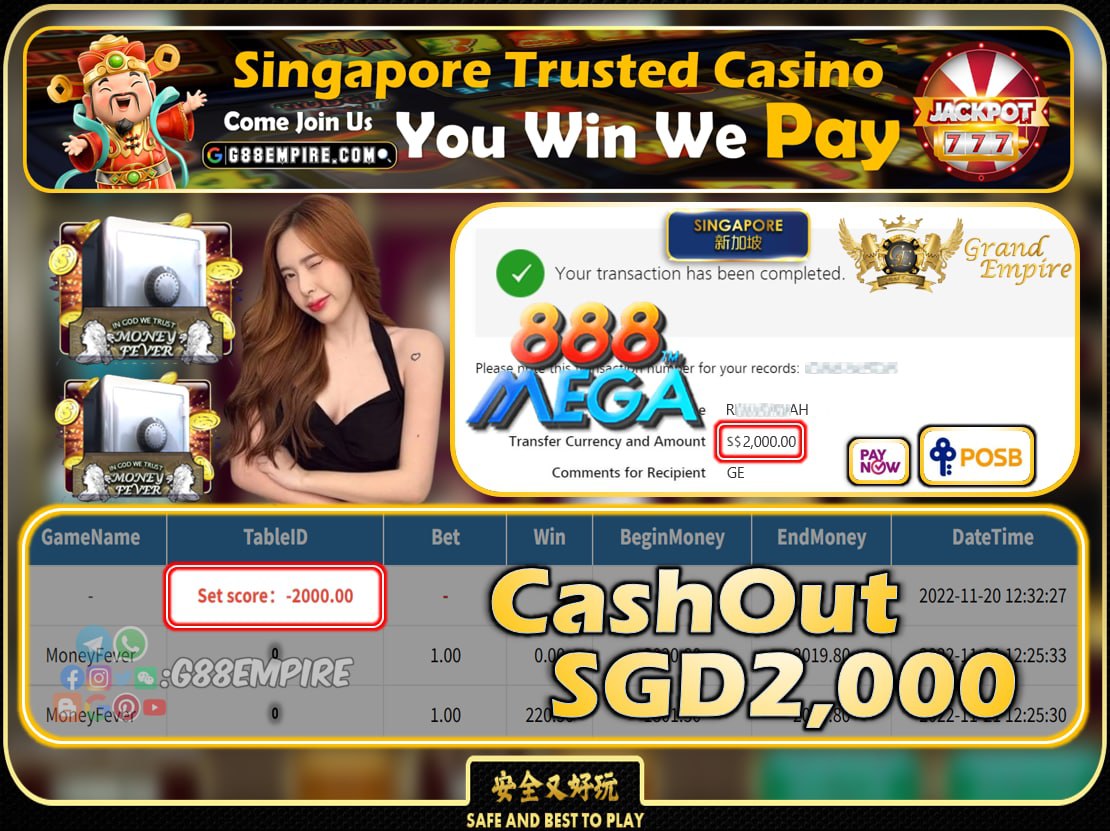 MEGA888 ~ MONEYFEVER CASHOUT SGD2000 !!!