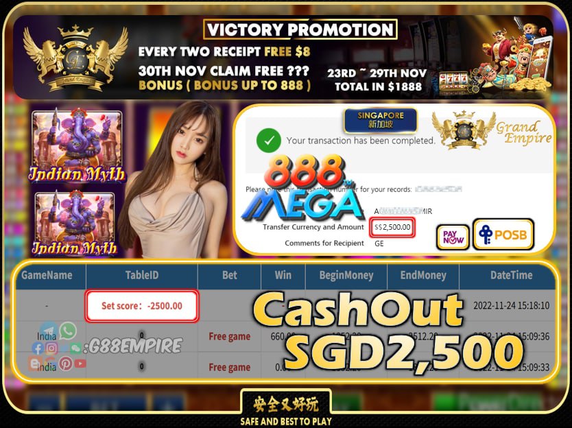 MEGA888 ~ INDIA CASHOUT SGD2500 !!!