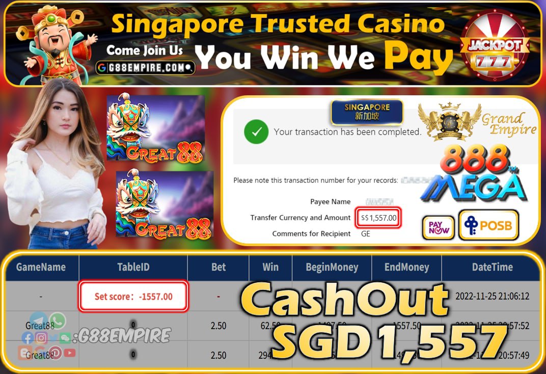 MEGA888 ~ GREAT88 CASHOUT SGD1557!!!