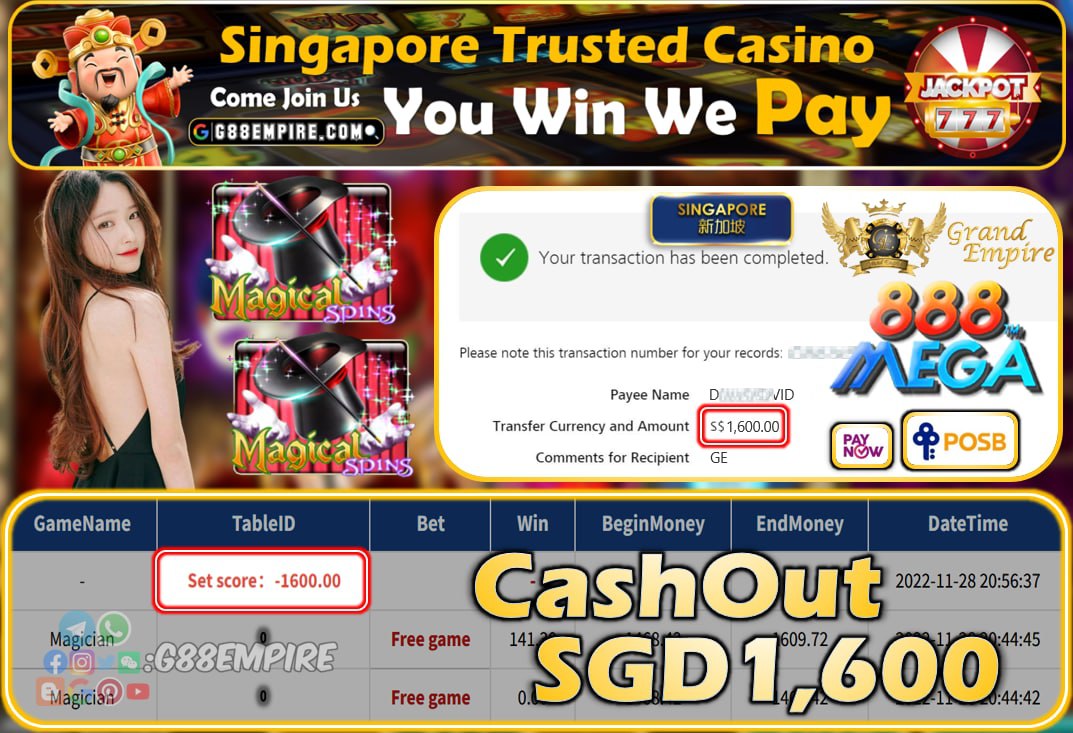 MEGA888 ~ MAGICIAN CASHOUT SGD1600!!!