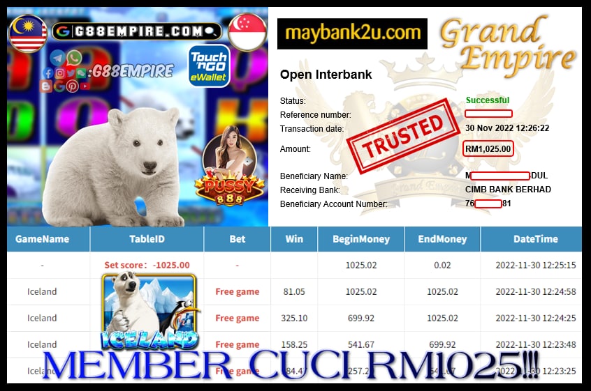 PUSSY888 ICELAND CUCI RM1,025
