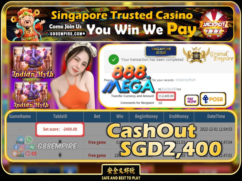 MEGA888 ~ INDIA CASHOUT SGD2400 !!!