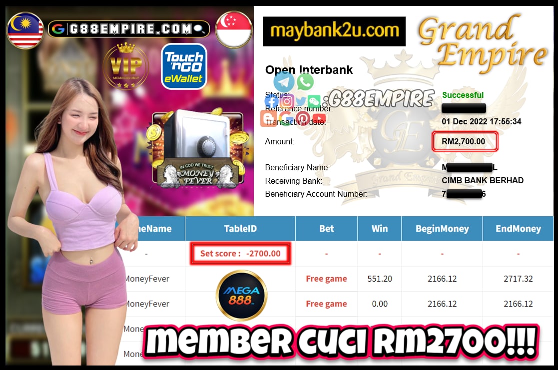 MEGA888 MONEYFEVER CUCI RM2700!