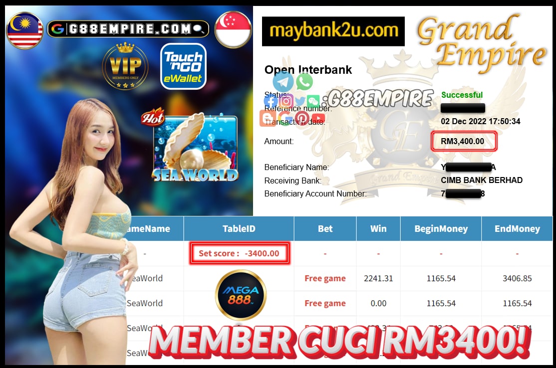 MEGA888 SEAWORLD CUCI RM3400!