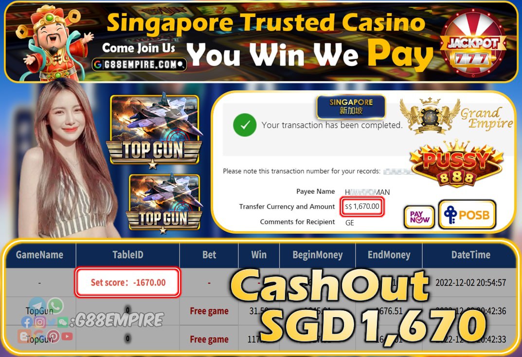 PUSSY888 ~ TOPGUN CASHOUT SGD1670!!!