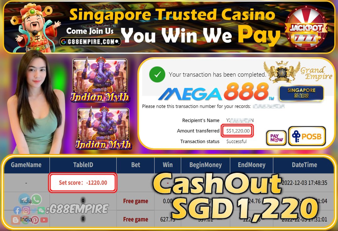 MEGA888 ~ INDIA CASHOUT SGD1220!!!