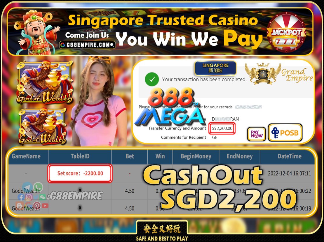 MEGA888 ~ GODOFWEALTH CASHOUT SGD2200 !!!