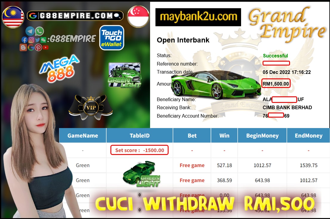 MEGA888 GREENLIGHT CUCI RM1500!