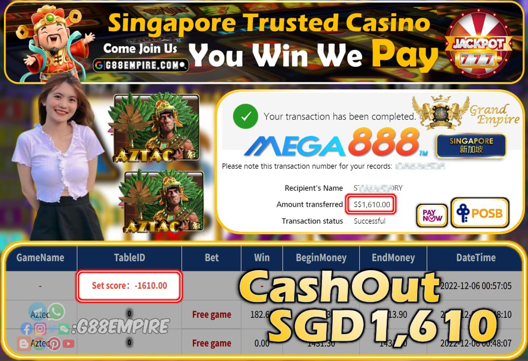 MEGA888 ~ AZTEC CASHOUT SGD1610!!!