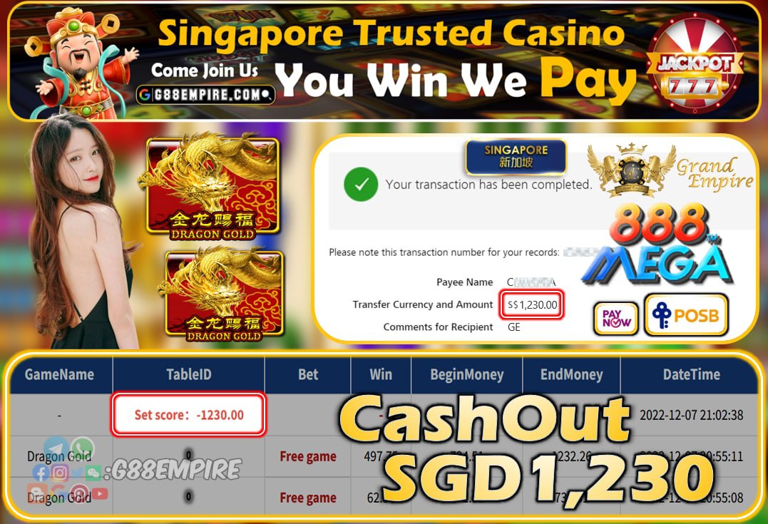 MEGA888 ~ DRAGON GOLD CASHOUT SGD1230!!!