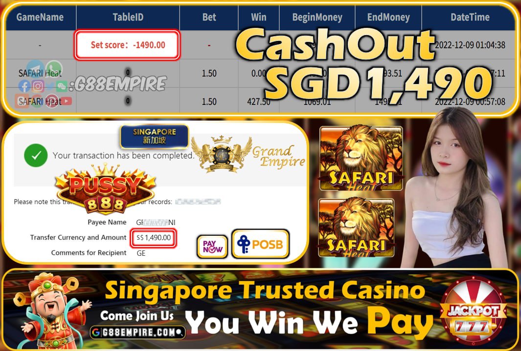 PUSSY888 ~ SAFARI HEAT CASHOUT SGD1490!!!